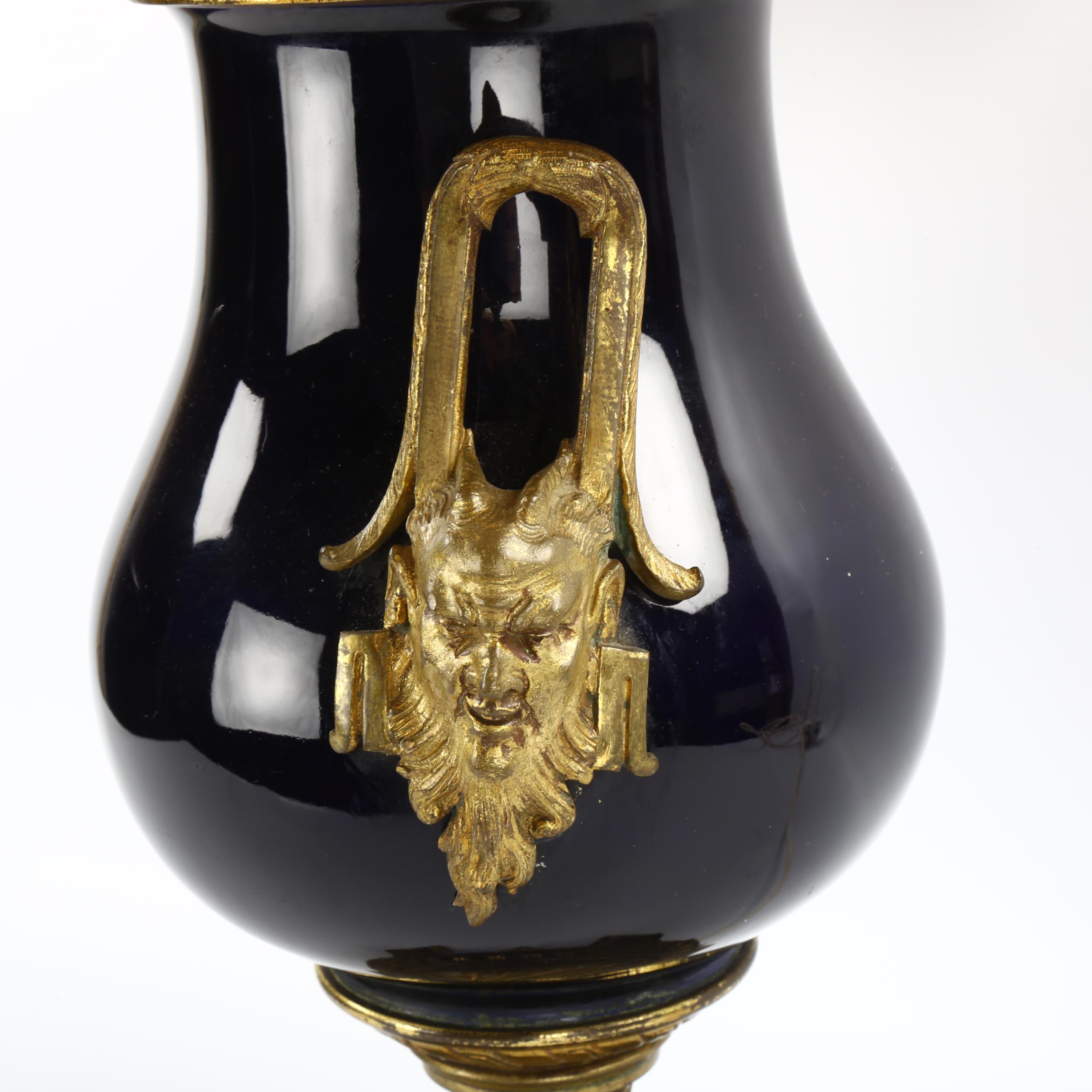 19th century French gilt-bronze and blue glaze porcelain table lamp converted to electric, with - Image 2 of 3