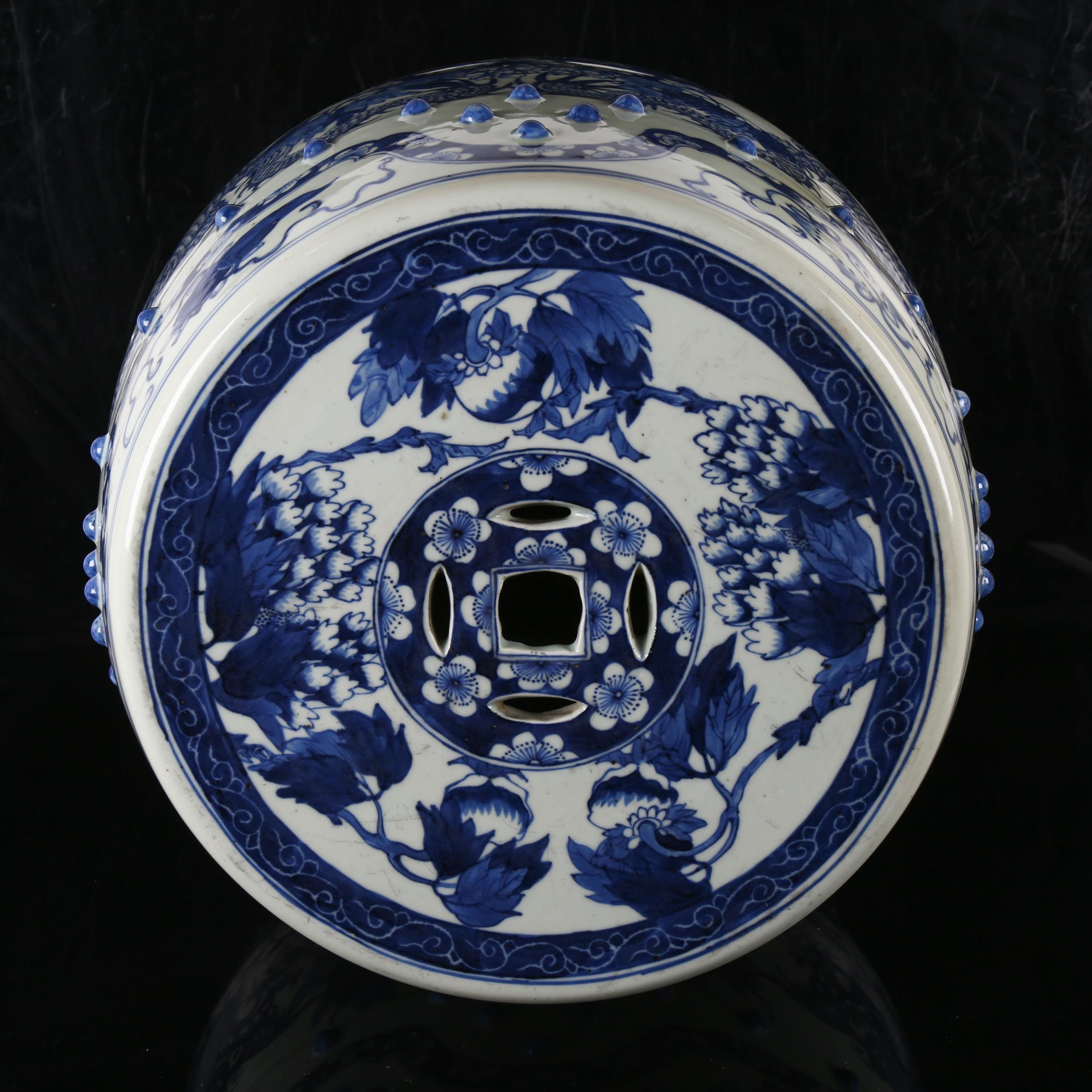 A Chinese blue and white 'Dragon' garden barrel seat, 19th century, underglaze blue decorated with - Image 8 of 10