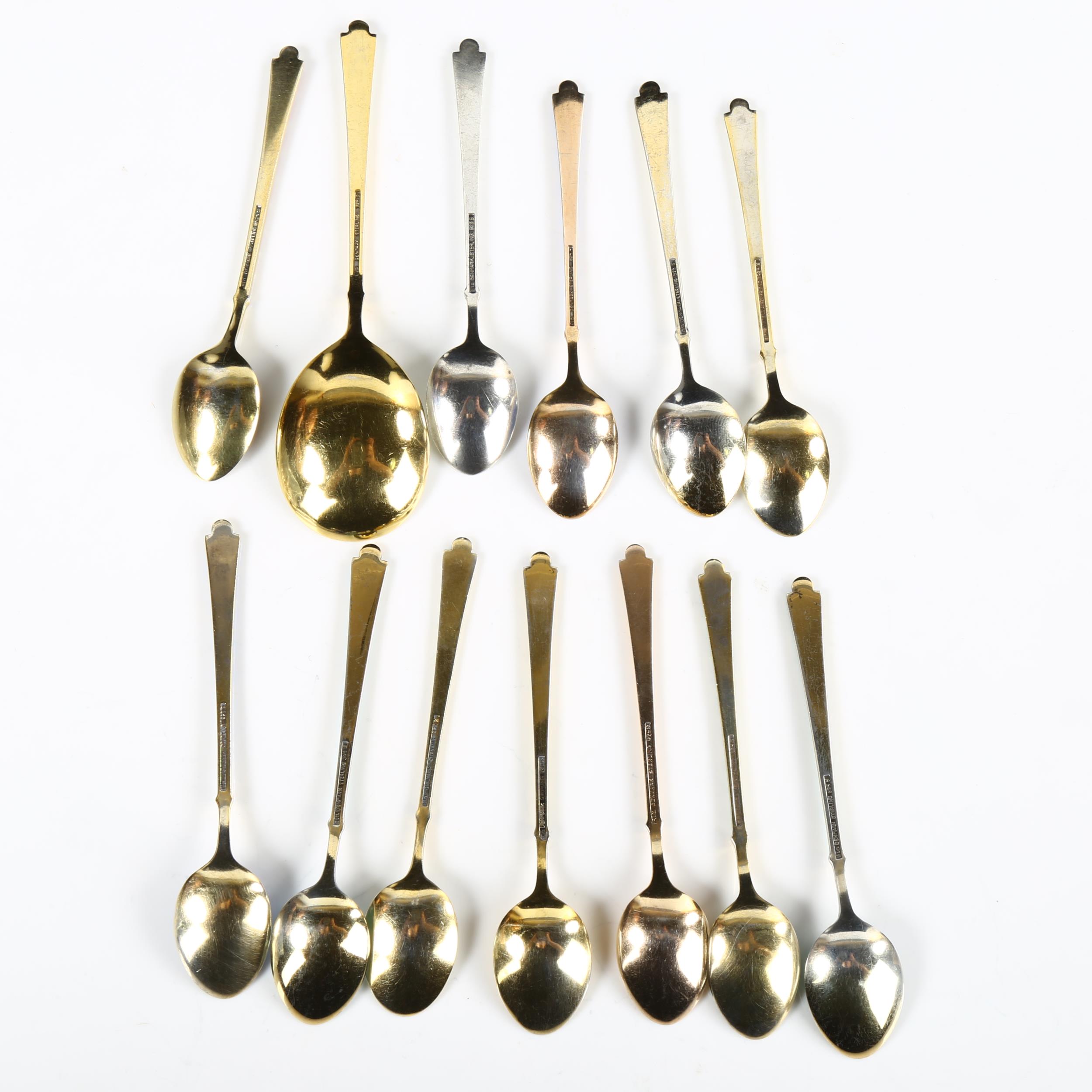 EGON LAURIDSEN - a set of 12 Danish vermeil sterling silver and harlequin enamel coffee spoons and a - Image 3 of 3