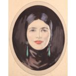 Lewis Baumer (1870 - 1963), oval watercolour, portrait of Irene, signed, original illustration