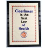 Original 1930’s Health Education Poster, Cleanliness is the First Law of Health, 75cm x 50cm,