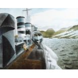 After Eric Ravilious, colour print, leaving Scapa Flow, no. 40/850, image 44cm x 56cm, framed A