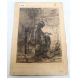 Jozef Israels (1824 - 1911), etching, the hearth, image 38cm x 28cm, unframed Even paper