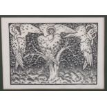 Edward Burne Jones, wood engraving, study of angels, circa 1902, image 9cm x 13cm, framed Good