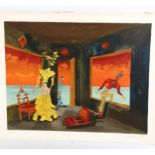 Lucien Coutaud (1904 - 1977), original lithograph, surrealist interior, signed in pencil, dated '76,