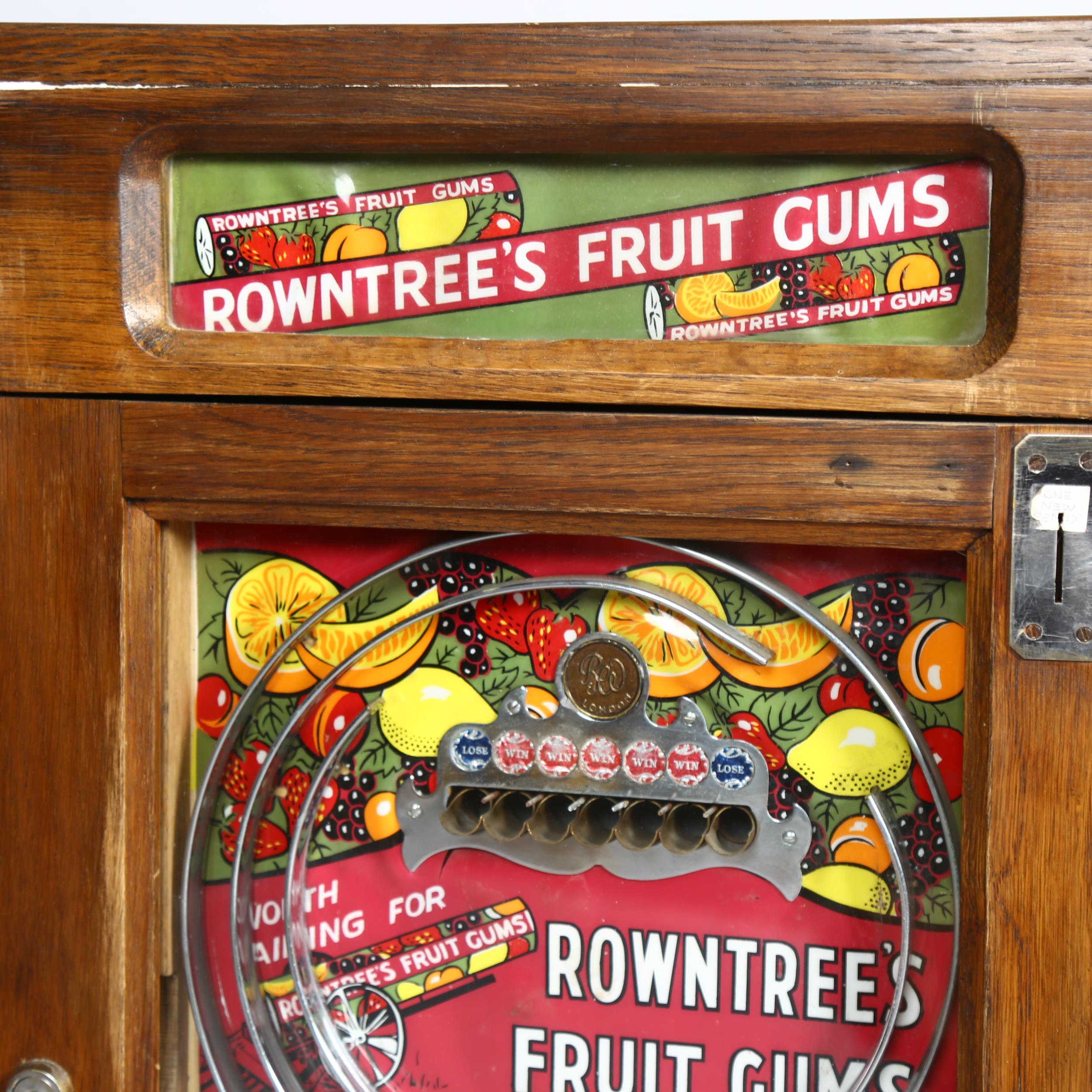 Ruffler & Walker Rowntree's Fruit Gums wall amusement arcade machine circa 1950s, oak case, - Bild 4 aus 4