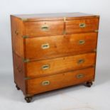 A 19th century brass-bound military chest of drawers, in 2 parts, width 104cm, depth 49cm, height