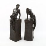 Clio Bracken (1870 - 1925), a pair of Art Nouveau dark patinated bronze sculptures, nude Classical