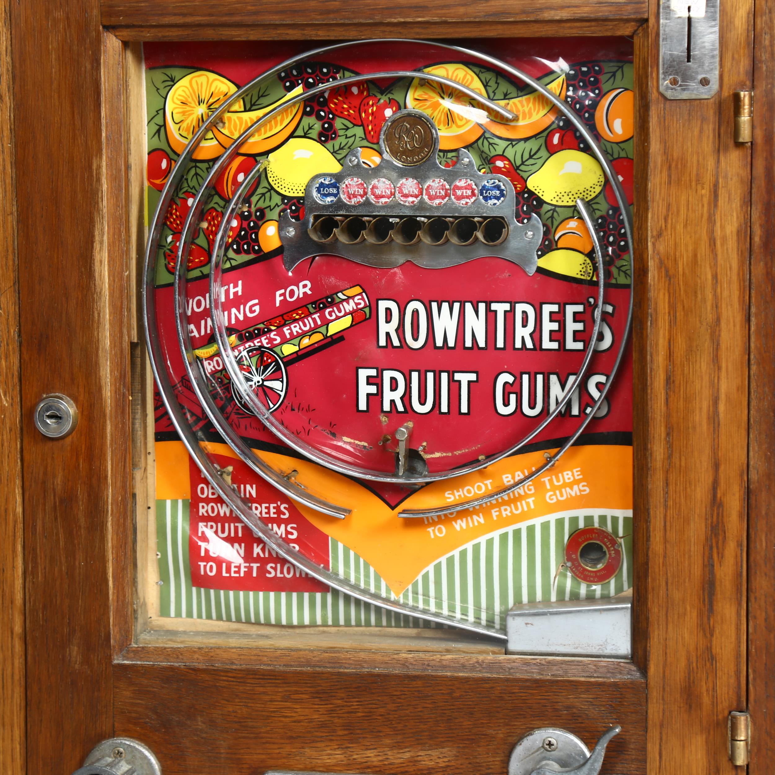 Ruffler & Walker Rowntree's Fruit Gums wall amusement arcade machine circa 1950s, oak case, - Bild 2 aus 4