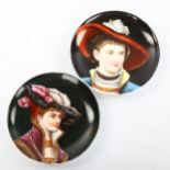 A pair of 19th century porcelain dishes with hand painted portraits, diameter 12.5cm