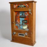 Ruffler & Walker Aero Chocolate amusement arcade wall machine circa 1950s, stained wood case, height