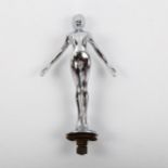 Art Deco chrome plate car mascot, in the form of a naked woman, height excluding fitting 13.5cm
