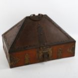 An Antique North African iron-bound wood casket, length 39cm