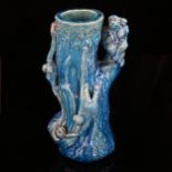 A Chinese blue glazed pottery vase, decorated with monkeys, height 25cm