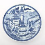 A Chinese blue and white porcelain charger, with hand painted palace fortifications, diameter 37cm