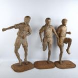 A set of 3 hardwood dancing figures, height 63cm