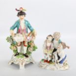 A Continental porcelain group of 3 children with a puppy, height 10.5cm, and a porcelain figure of a