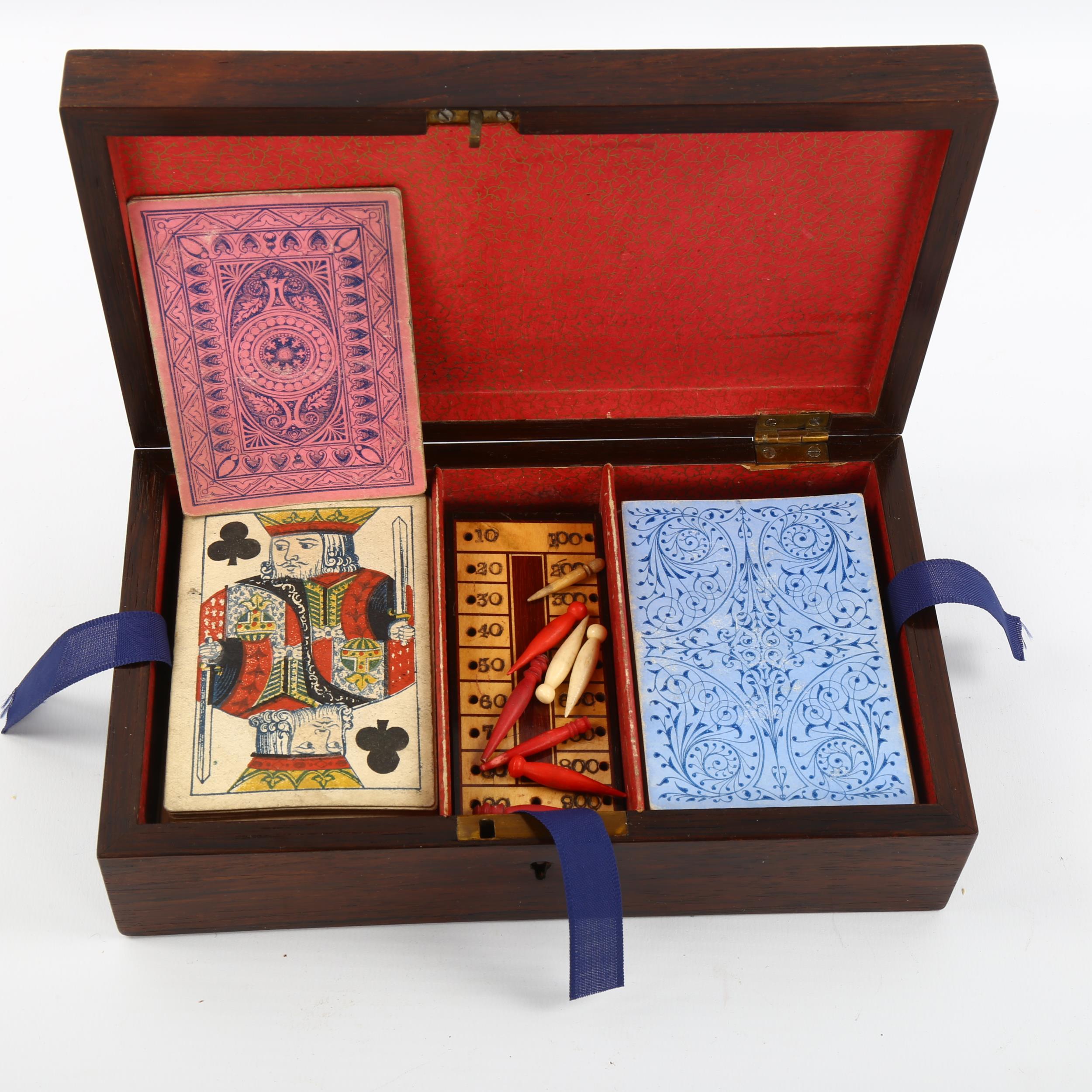 A Tunbridge Ware besique rosewood and parquetry inlaid games box, the interior fitted with cards and - Bild 3 aus 3