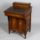 A Victorian rosewood and marquetry inlaid Davenport, width 60cm