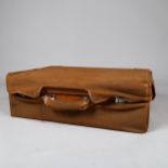 ASPREY OF LONDON - a Vintage brown leather suitcase, early 20th century, with chrome plate