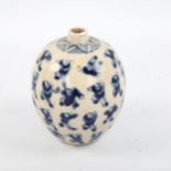 A Chinese blue and white porcelain Hundred Boys design gourd flask, with hand painted decoration,