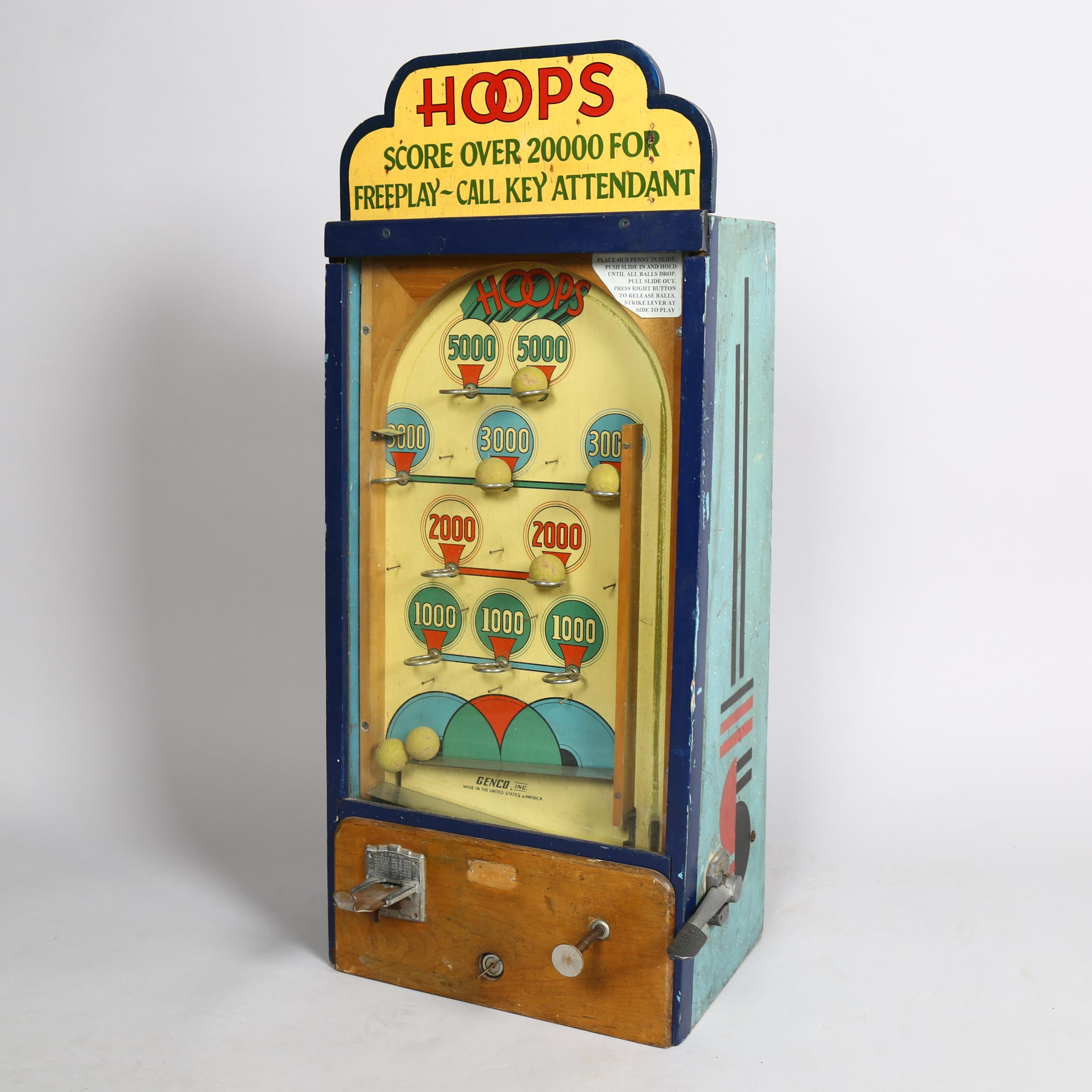 Genco (US) Hoops upright amusement arcade machine circa 1950s, operating on an old penny, painted