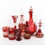 A group of Bohemian ruby overlay glass, some A/F (8)