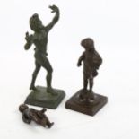 3 x 19th century or earlier Classical patinated bronze figures, largest height 15cm