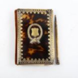 A Victorian tortoiseshell and gilt-metal mounted pocket note case, with silk lining and pencil,