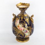 Nautilus porcelain 2-handled vase, with hand painted and gilded decoration, height 26cm