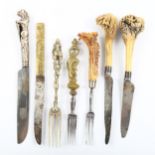 A group of 19th century armorial-handled knives and forks and 3 staghorn-handled knives and forks (