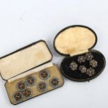 2 cased sets of Victorian enamel and paste set dress buttons/studs, enamel buttons diameter 22mm,