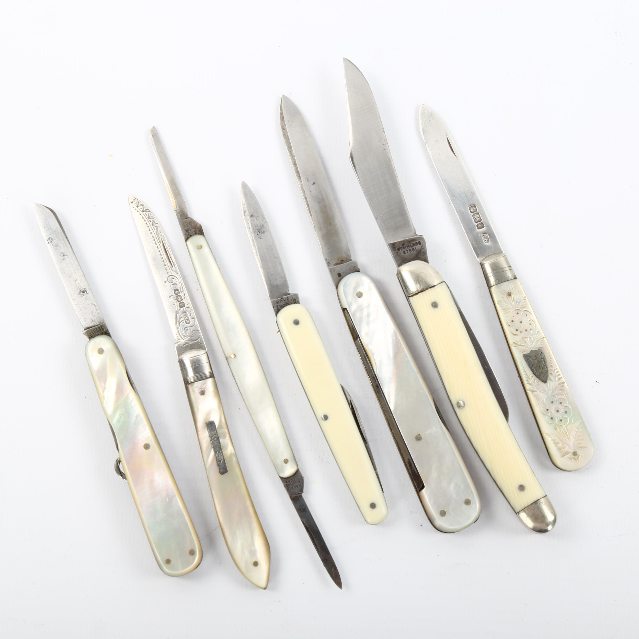 A group of 5 penknives, including 3 with mother-of-pearl mounts, George Wostenholm, IXL, Rodgers and