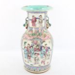 A Chinese famille verte porcelain vase, with dragon mounted shoulders, height 36cm, neck restored