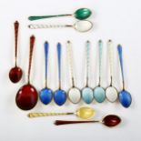 EGON LAURIDSEN - a set of 12 Danish vermeil sterling silver and harlequin enamel coffee spoons and