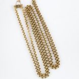 A Regency long guard chain, textured belcher links with turquoise yellow metal clasp, length