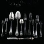 Various silver cutlery, including George III bird spoon, Dutch silver spoon and fork, and set of 3