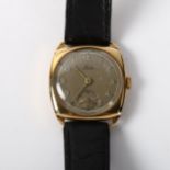 LEDA - an early 20th century 9ct gold mechanical wristwatch, silvered dial with Arabic numerals,