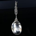 A large German Hanau silver spoon, circa 1900, with Gothic figural handle, import hallmarks London