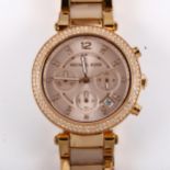 MICHAEL KORS - a lady's rose gold plated stainless steel quartz chronograph bracelet watch, ref.