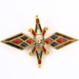 A Scottish hardstone brooch, unmarked yellow metal settings with pyramid and flat-cut bloodstone