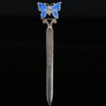A George V silver and blue enamel butterfly paper knife, by Stokes & Ireland Ltd, hallmarks