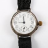 An early 20th century silver Borgel Officer's trench mechanical wristwatch, white enamel dial with