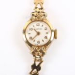 W HINDS - a lady's 9ct gold mechanical bracelet watch, silvered dial with gilt eighthly Arabic
