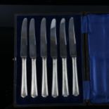 A cased set of 6 Edward VIII silver-handled dessert knives, by C W Fletcher & Son Ltd, hallmarks