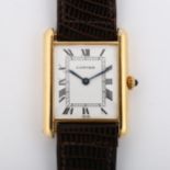 CARTIER - a mid-size 18ct gold Tank quartz wristwatch, white enamel dial with Roman numeral hour