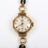 MONDIA - a lady's 9ct gold mechanical wristwatch, textured silvered dial with gilt eighthly Arabic