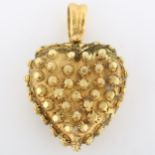 A 19th century unmarked gold heart pendant, with applied cannetille beadwork decoration, pendant
