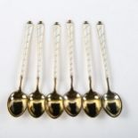EGON LAURIDSEN - a set of 6 Danish vermeil sterling silver and white enamel coffee spoons, length