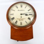 A 19th century mahogany 30-hour drop-dial wall clock, by Bennett of London, white enamel dial with